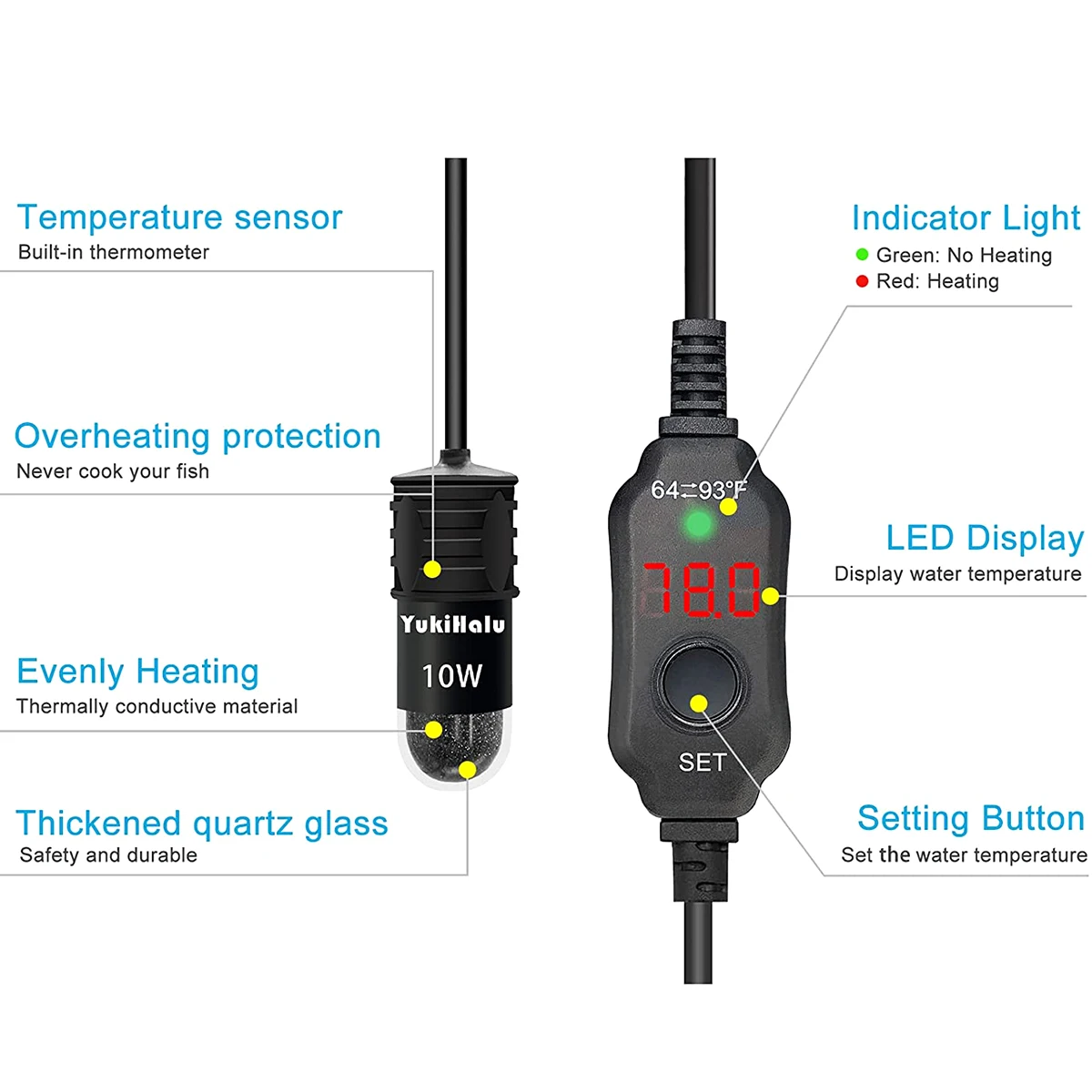 10W Adjustable Aquarium Heater - Aquarium Fish Cold Water ulasan dan harga